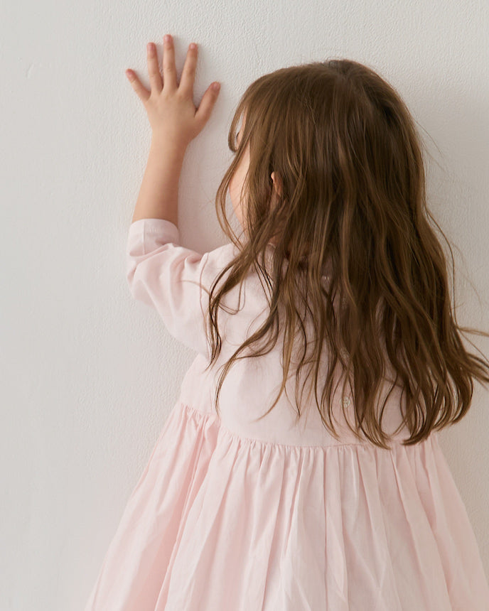 キッズ コットン ワンピース 9分袖 ピンク