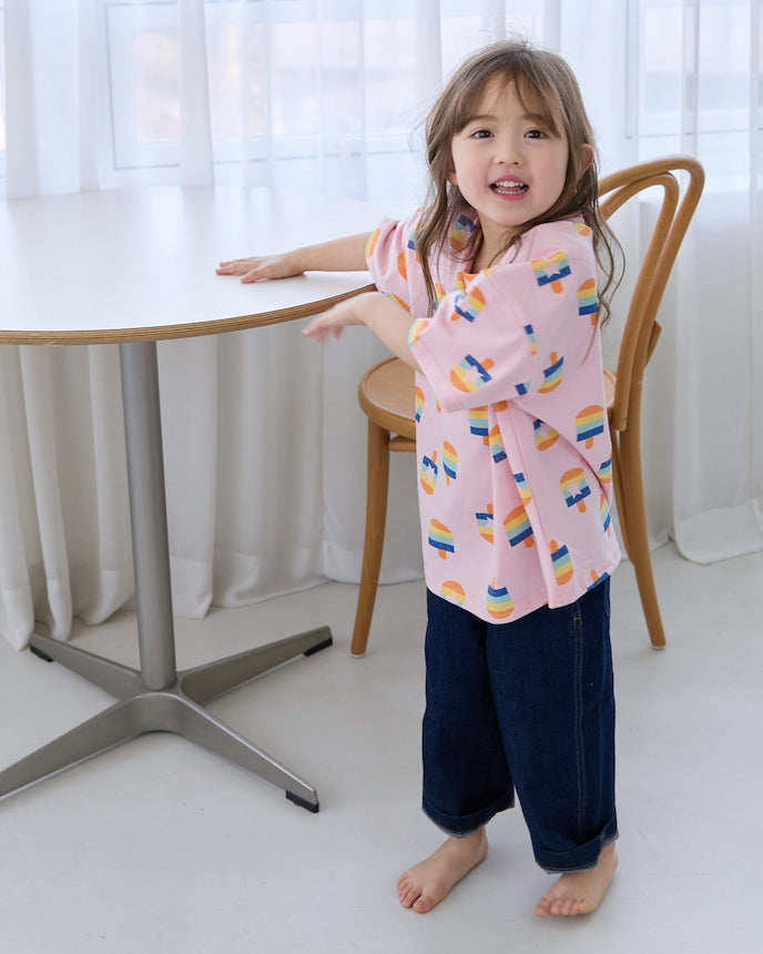 兒童 100% 純棉冰棒 T 卹短袖粉色