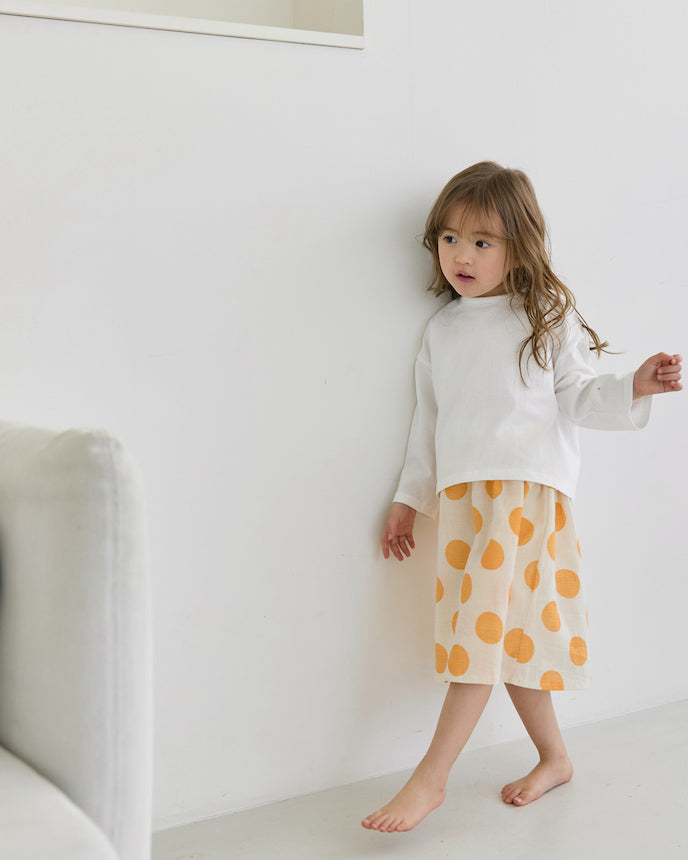 キッズ 綿100% ドット ガーゼ スカート オレンジ