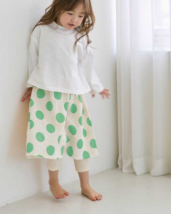 キッズ 綿100% ドット ガーゼ スカート グリーン