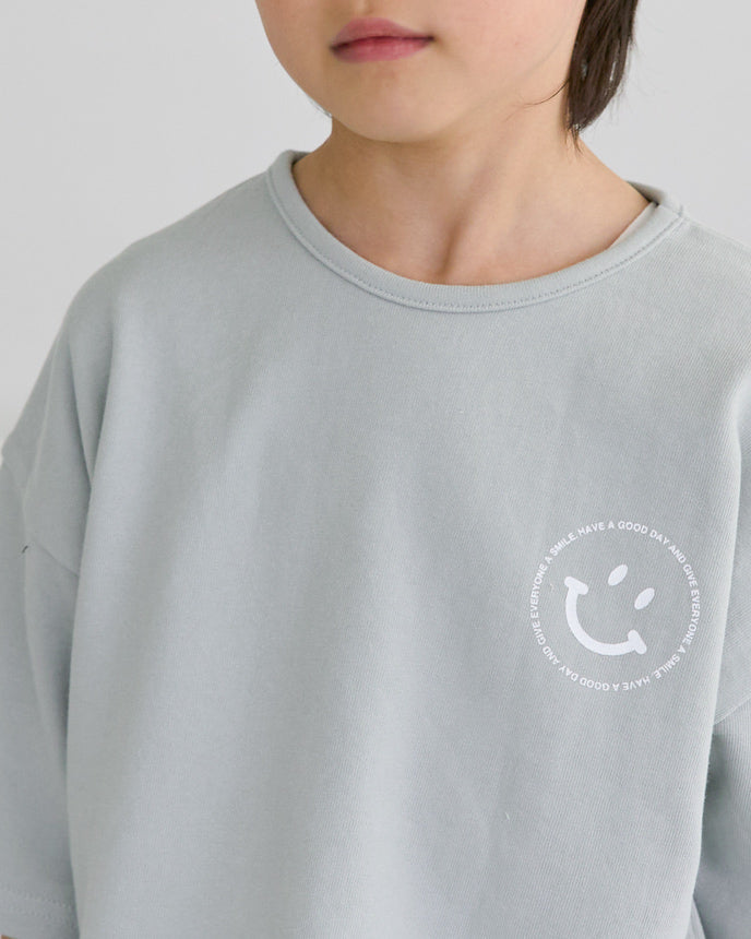 兒童短袖 T 卹運動衫微笑印花綠色