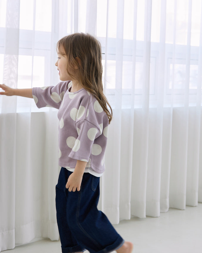 兒童短袖 T 卹圓點波點紫色