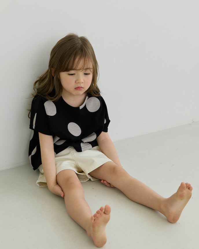 キッズ ショート ドルマンスリーブ Tシャツ 水玉 ドット ブラック