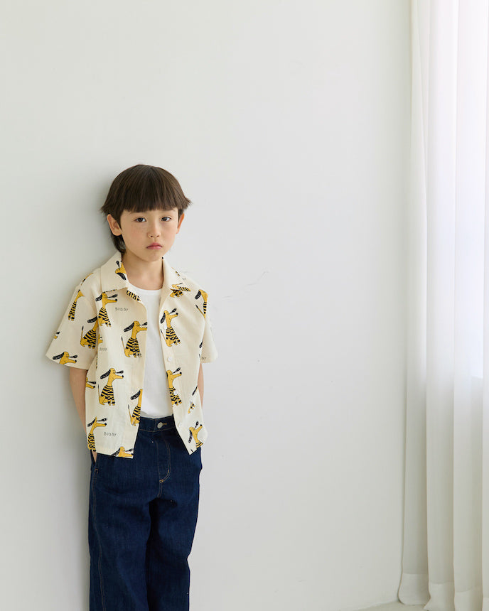 キッズ ショート 半袖 シャツ ワイシャツ ドッグ 犬 アイボリー