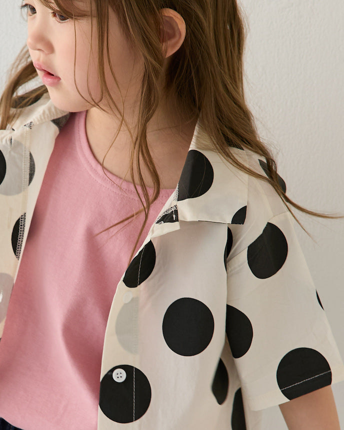 キッズ ショート 半袖 シャツ ワイシャツ ドット アイボリー