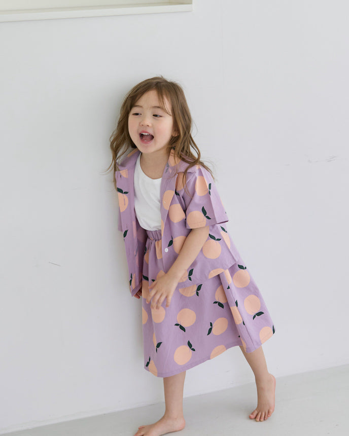 キッズ ショート 半袖 シャツ ワイシャツ リンゴ パープル