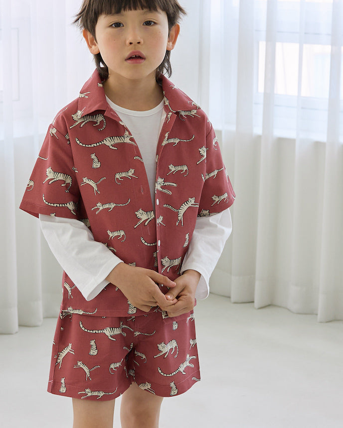 キッズ ショート パンツ  タイガー 虎 動物 エンジ