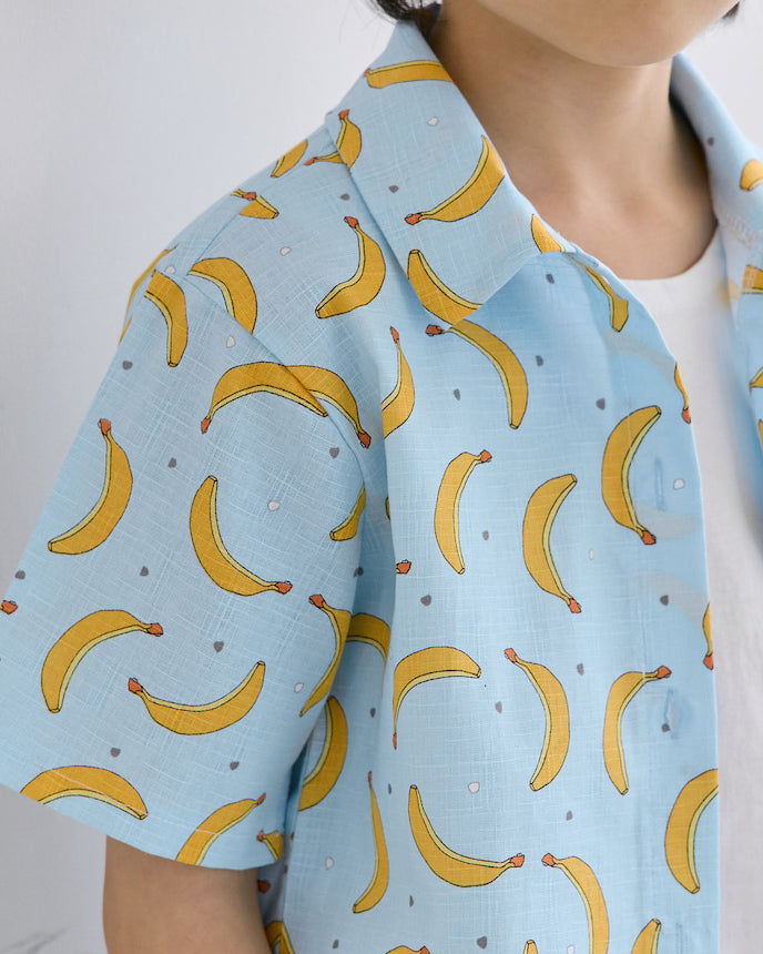 兒童短款短袖襯衫正裝襯衫香蕉色