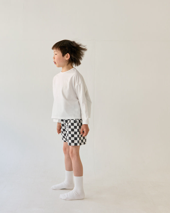 兒童格紋短褲 白 x 黑