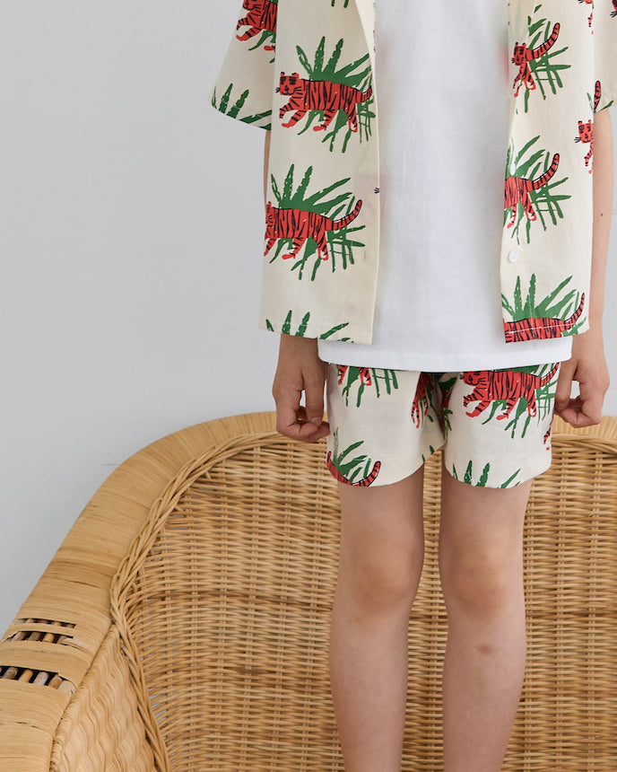 兒童短褲虎虎動物象牙色