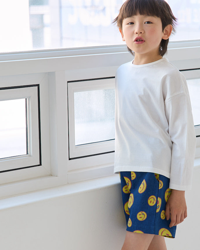 韓国子供服 キッズ ショート パンツ スマイル ネイビー