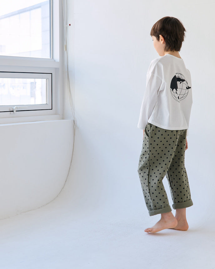 キッズ ドット ガーゼ カジュアルテーパードパンツ グリーン