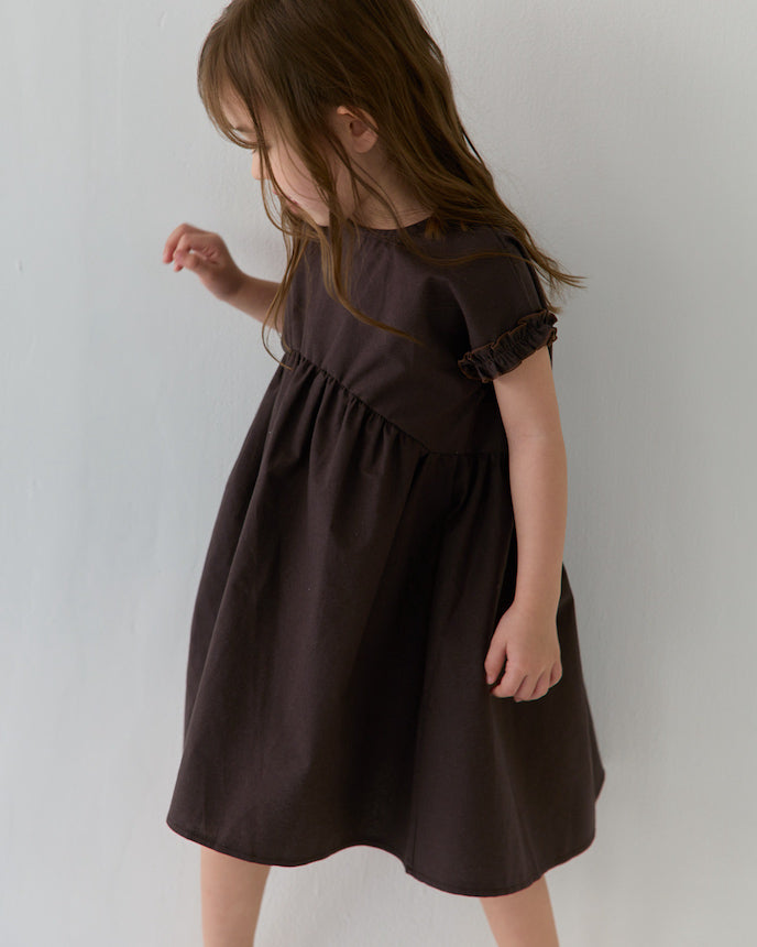キッズ フレンチ スリーブ ワンピース ブラウン