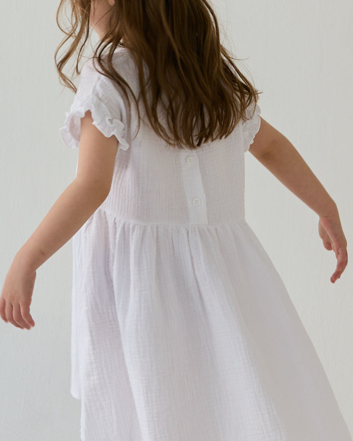 キッズ ガーゼ フレンチ スリーブ ワンピース ホワイト
