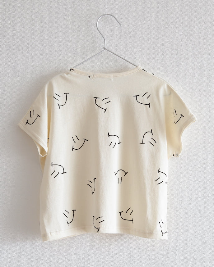 キッズ ショート ドルマンスリーブ Tシャツ スマイル 半袖 アイボリー