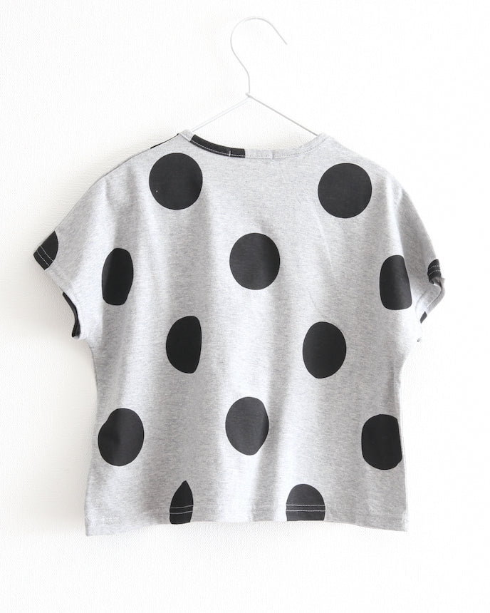 キッズ ショート ドルマンスリーブ Tシャツ 水玉 ドット グレー