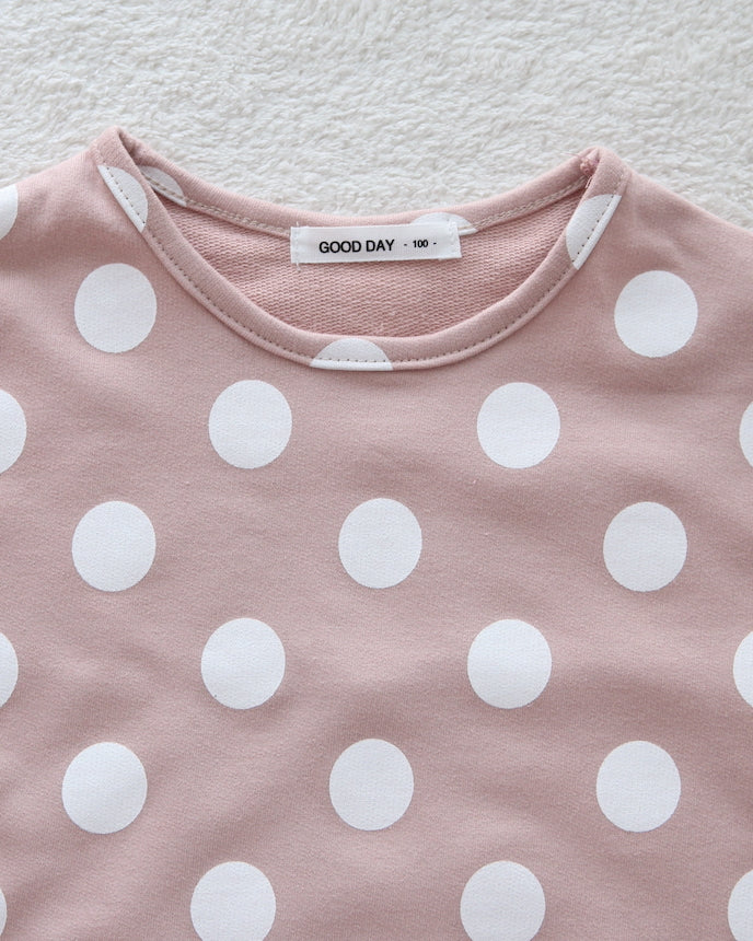 韓国子供服 キッズ 長袖 ロング Tシャツ ドット 水玉 ピンク