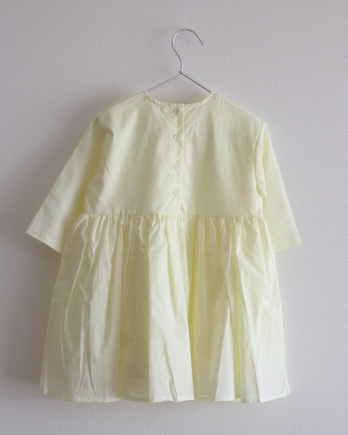 キッズ コットン ワンピース 9分袖 クリームイエロー