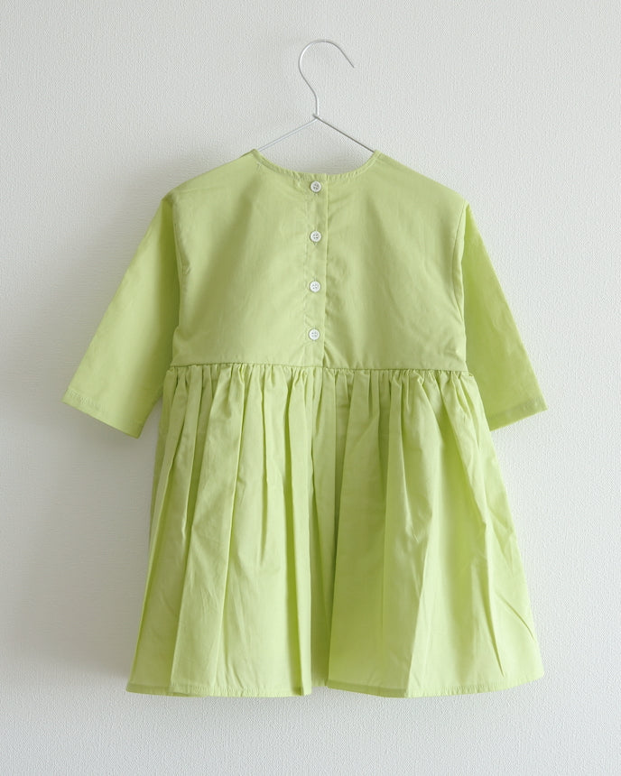 キッズ コットン ワンピース 9分袖 ミントグリーン
