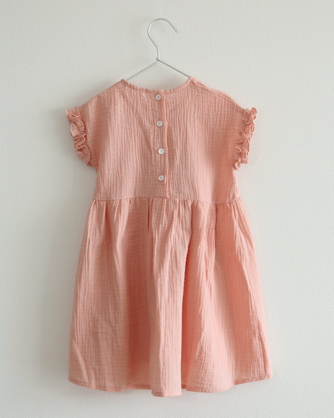 キッズ ガーゼ フレンチ スリーブ ワンピース ピンク