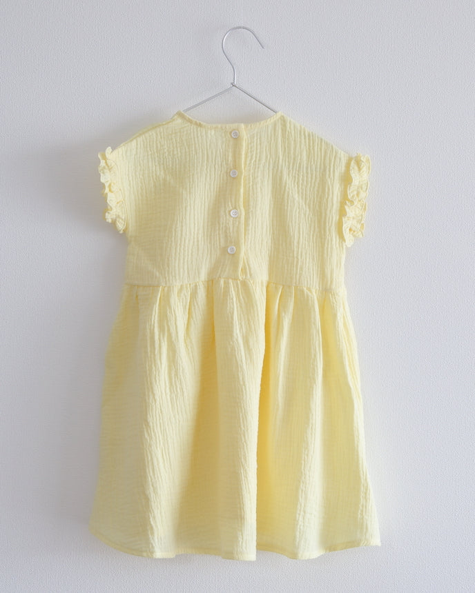キッズ ガーゼ フレンチ スリーブ ワンピース イエロー