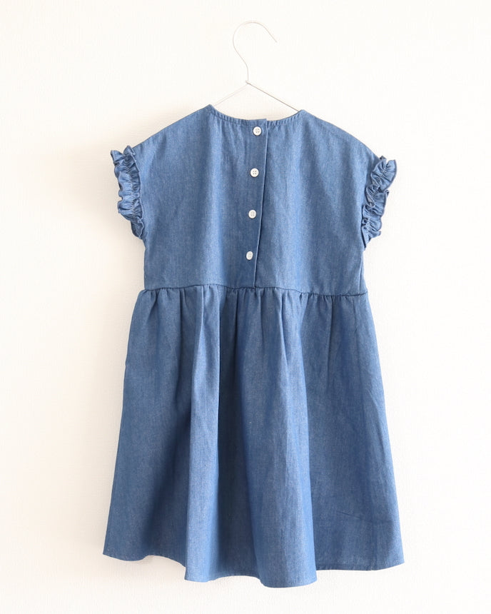 キッズ デニム フレンチ スリーブ ワンピース ライトブルー