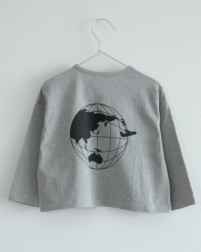 兒童長袖長款 T 卹旅行飛機印花淺灰色