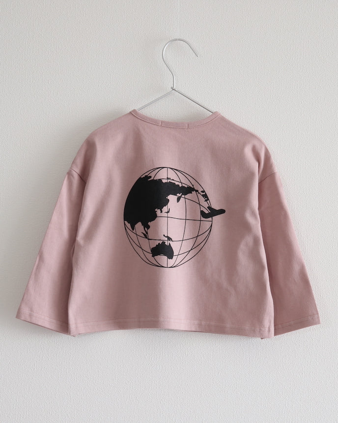 キッズ 長袖 ロング Tシャツ トラベル 飛行機 プリント ピンク
