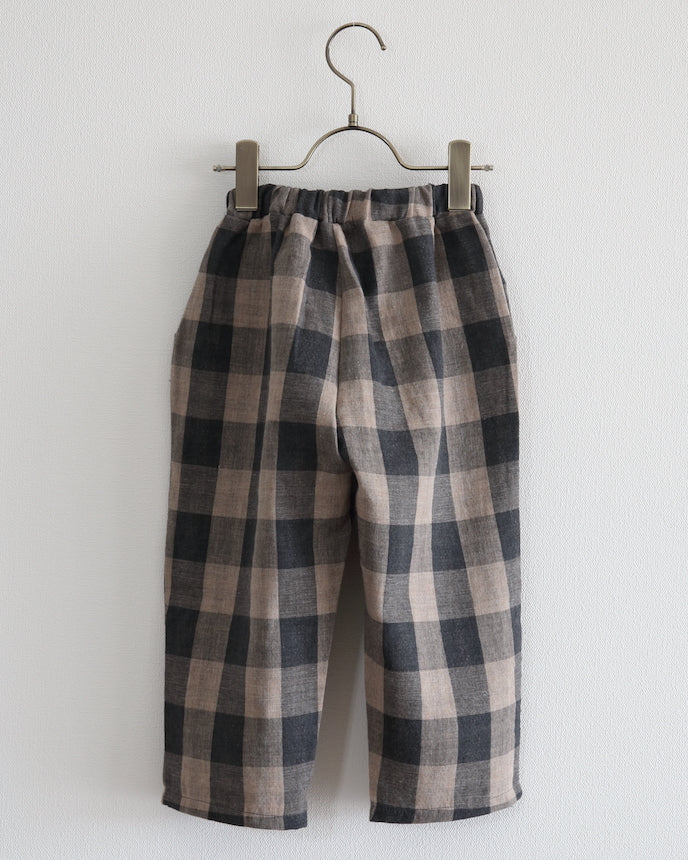 キッズ ガーゼ チェック カジュアルテーパードパンツ ベージュ×グレー