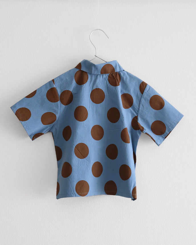 兒童短款短袖襯衫連衣裙襯衫圓點藍色