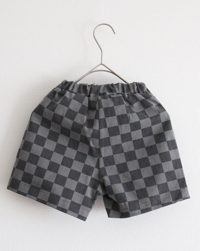 兒童格紋短褲 灰色 x 黑色