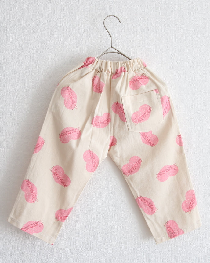 キッズ 綿100％ ハート モチーフ ロングパンツ アイボリー