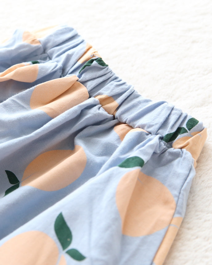 キッズ 綿100% リンゴ スカート ブルー