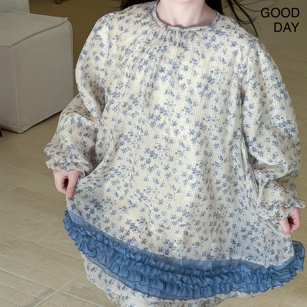 キッズ 長袖 ロング丈 ワンピース 花柄 薄手 涼しい  女の子 春服 夏服  韓国風 おしゃれ 可愛い 上品 お出かけ