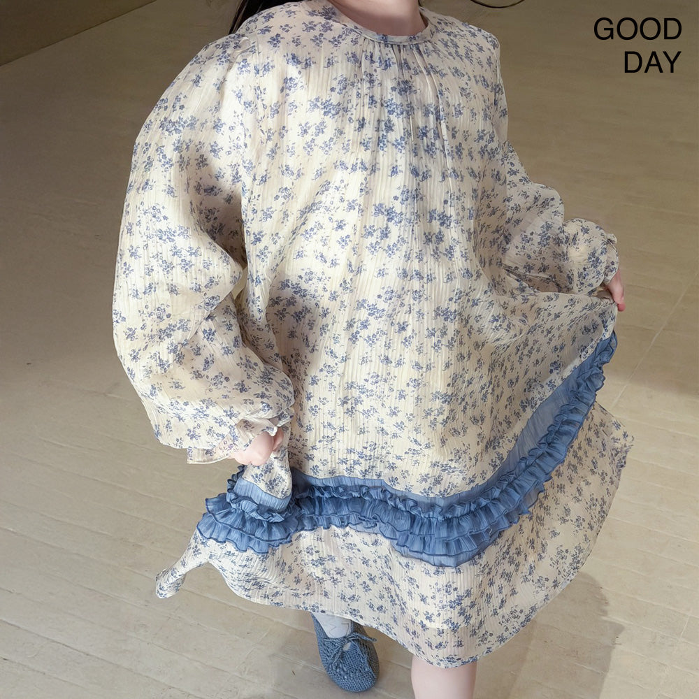 キッズ 長袖 ロング丈 ワンピース 花柄 薄手 涼しい  女の子 春服 夏服  韓国風 おしゃれ 可愛い 上品 お出かけ