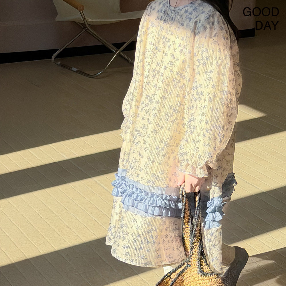 キッズ 長袖 ロング丈 ワンピース 花柄 薄手 涼しい  女の子 春服 夏服  韓国風 おしゃれ 可愛い 上品 お出かけ