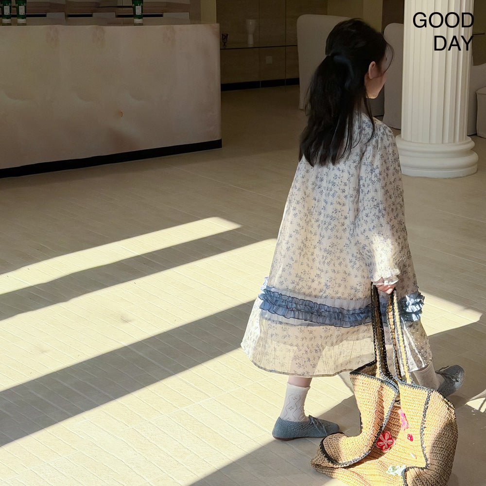 キッズ 長袖 ロング丈 ワンピース 花柄 薄手 涼しい  女の子 春服 夏服  韓国風 おしゃれ 可愛い 上品 お出かけ