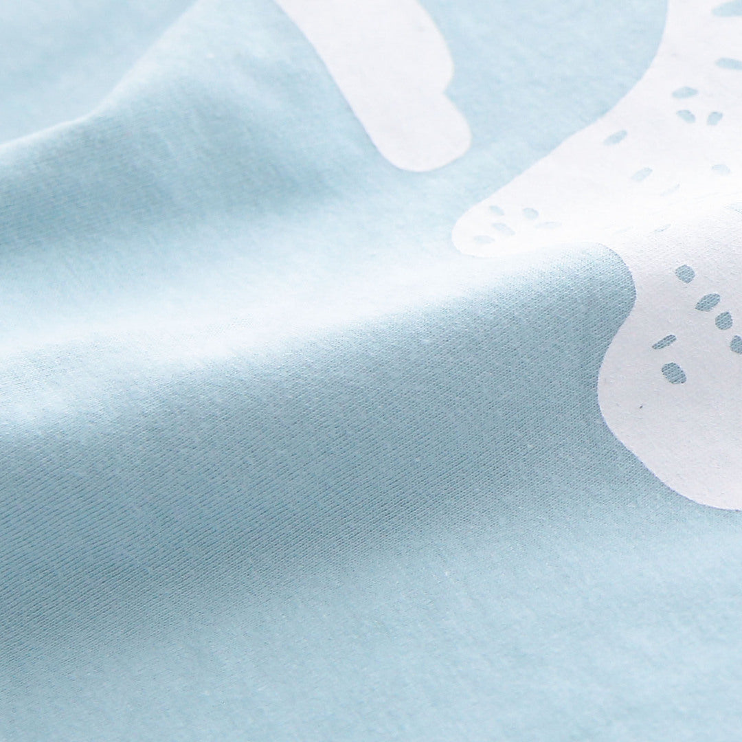 キッズ 上下セット ショート Tシャツ＋ パンツ ズボン 象 動物 サックスブルー コットン 綿100％ 部屋着 着替え 春夏 通園