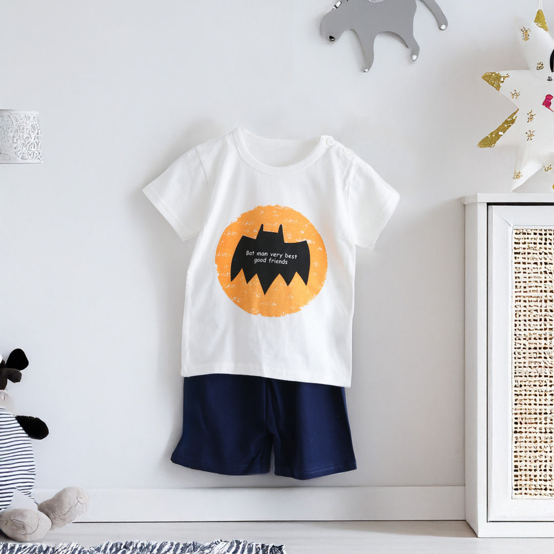 キッズ 上下セット ショート Tシャツ＋ パンツ バットマン ネイビー コットン 綿100％ 部屋着 着替え 春夏 通園