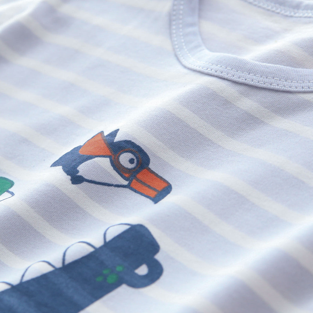 キッズ 上下セット ショート Tシャツ＋ パンツ ワニ 動物 ブルー ネイビー コットン 綿100％ 部屋着 着替え 春夏 通園