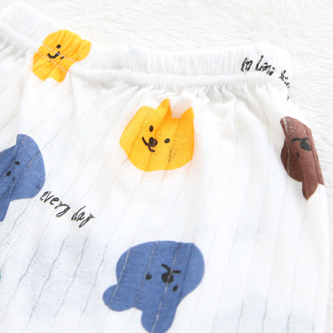 キッズ 上下セット ロング Tシャツ＋ パンツ ズボン クマちゃん 熊 ブラウン コットン 綿100％ 部屋着 パジャマ 着替え 春夏秋 通園