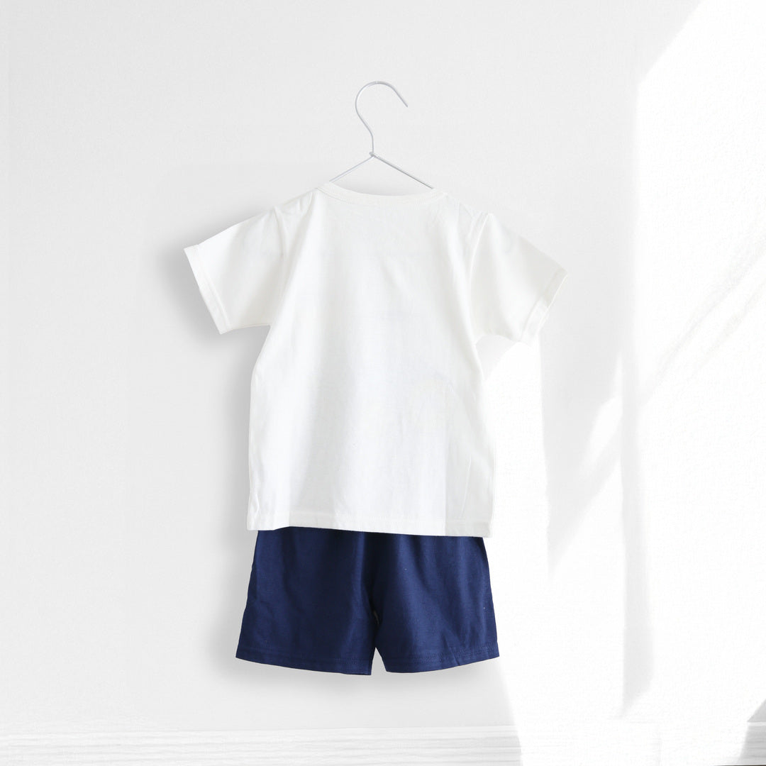 キッズ 上下セット ショート Tシャツ＋ パンツ ズボン トラクター 車 ネイビー コットン 綿100％ 部屋着 着替え 春夏 通園
