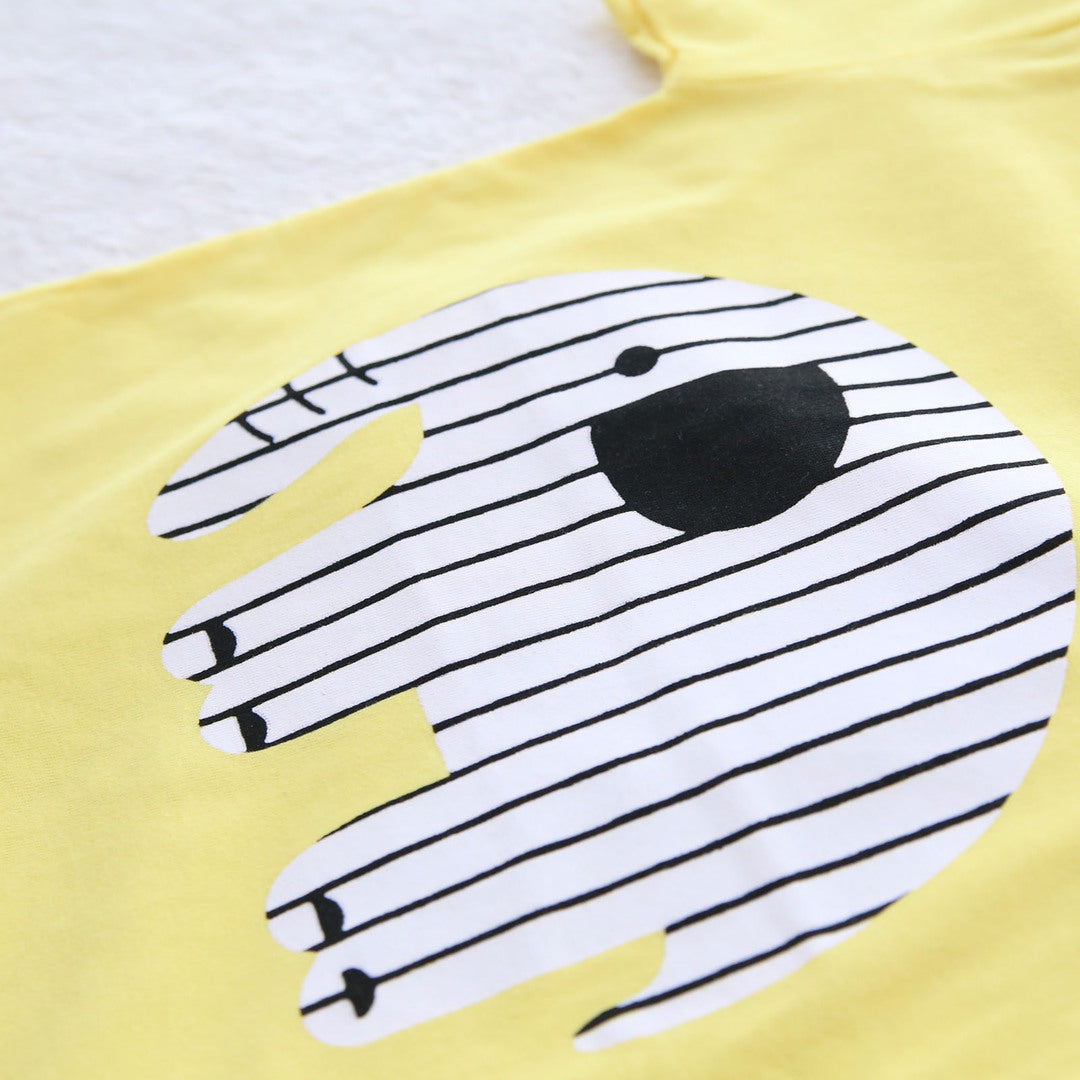 キッズ 上下セット ショート Tシャツ＋ パンツ ズボン 象 動物 イエロー コットン 綿100％ 部屋着 着替え 春夏 通園