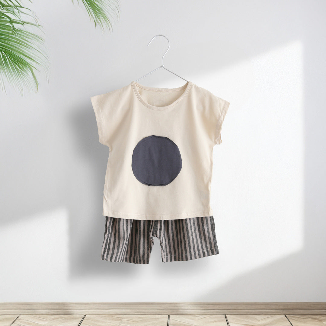 キッズ 上下セット ショート Tシャツ＋ パンツ ズボン 日の丸 水玉 ベージュ コットン 綿100％ 部屋着 着替え 春夏 通園