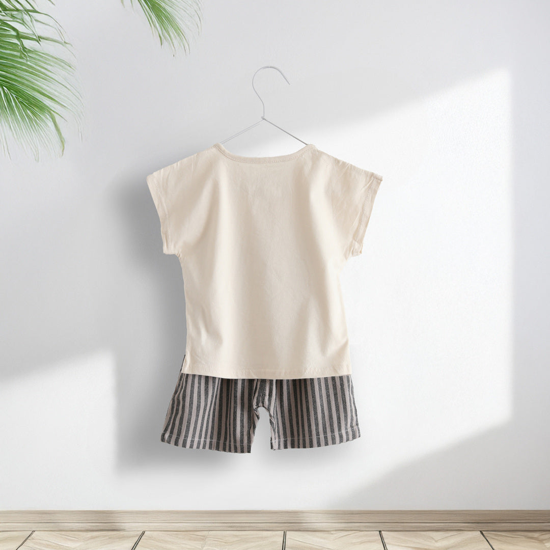 キッズ 上下セット ショート Tシャツ＋ パンツ ズボン 日の丸 水玉 ベージュ コットン 綿100％ 部屋着 着替え 春夏 通園