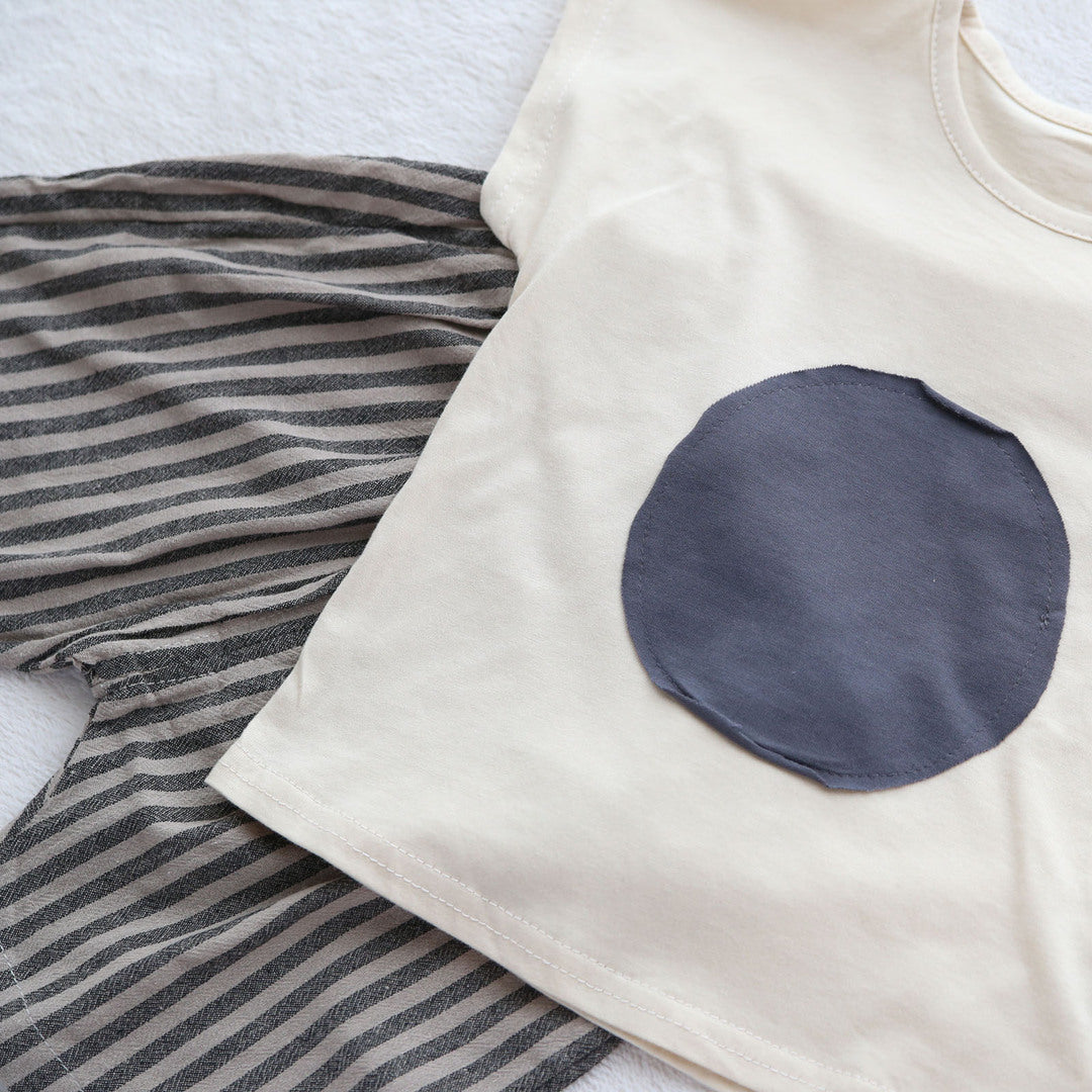 キッズ 上下セット ショート Tシャツ＋ パンツ ズボン 日の丸 水玉 ベージュ コットン 綿100％ 部屋着 着替え 春夏 通園