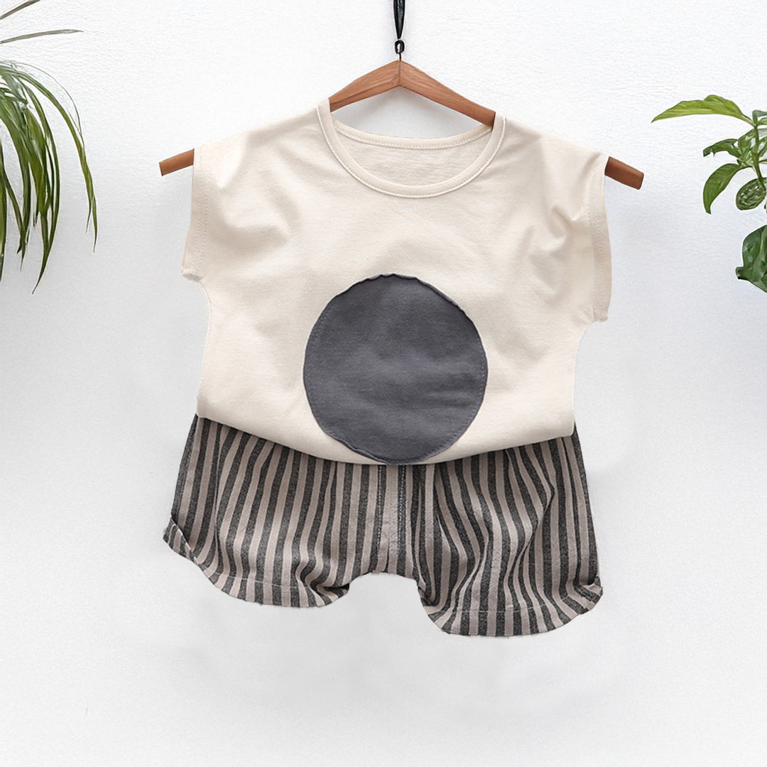 キッズ 上下セット ショート Tシャツ＋ パンツ ズボン 日の丸 水玉 ベージュ コットン 綿100％ 部屋着 着替え 春夏 通園
