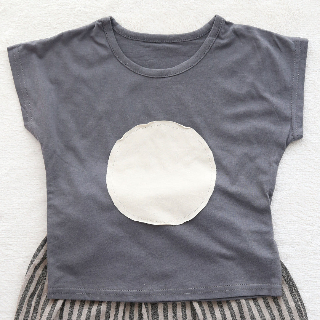 キッズ 上下セット ショート Tシャツ＋ パンツ 日の丸 水玉 グレー コットン 綿100％ 部屋着 着替え 春夏 通園