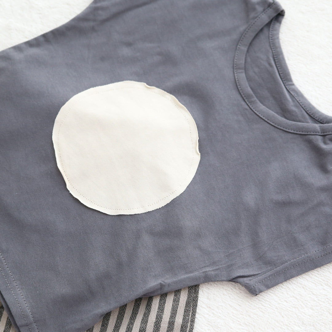 キッズ 上下セット ショート Tシャツ＋ パンツ 日の丸 水玉 グレー コットン 綿100％ 部屋着 着替え 春夏 通園