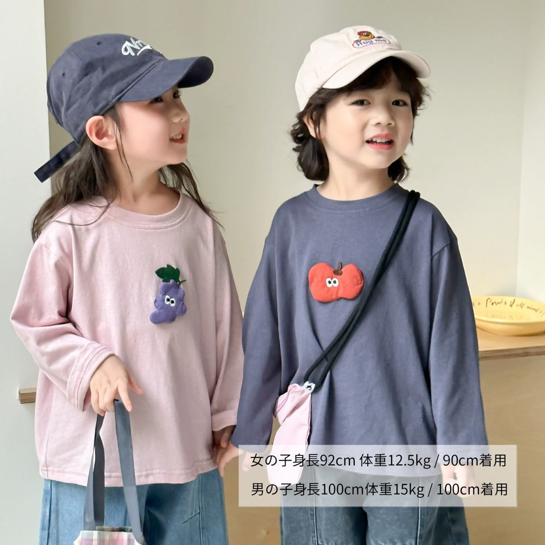 キッズ 綿100％ 長袖Tシャツ トップス  おそろい リンゴ ぶどう 秋冬春 子ども服 韓国風 おしゃれ 可愛い